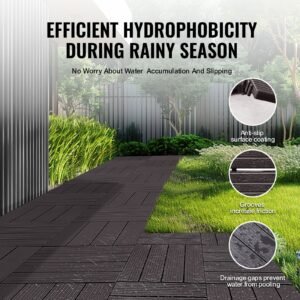 interlocking deck tiles, 10 pack,12"x12" 10 sq. ft plastic waterproof outdoor flooring all weather use, patio floor decking covering tiles for porch poolside balcony backyard, dark brown
