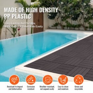 interlocking deck tiles, 10 pack,12"x12" 10 sq. ft plastic waterproof outdoor flooring all weather use, patio floor decking covering tiles for porch poolside balcony backyard, dark brown
