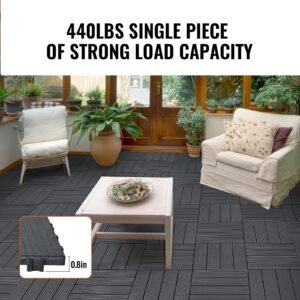 interlocking deck tiles, 10 pack,12"x12" 10 sq. ft plastic waterproof outdoor flooring all weather use, patio floor decking covering tiles for porch poolside balcony backyard, dark grey