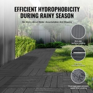 interlocking deck tiles, 10 pack,12"x12" 10 sq. ft plastic waterproof outdoor flooring all weather use, patio floor decking covering tiles for porch poolside balcony backyard, dark grey