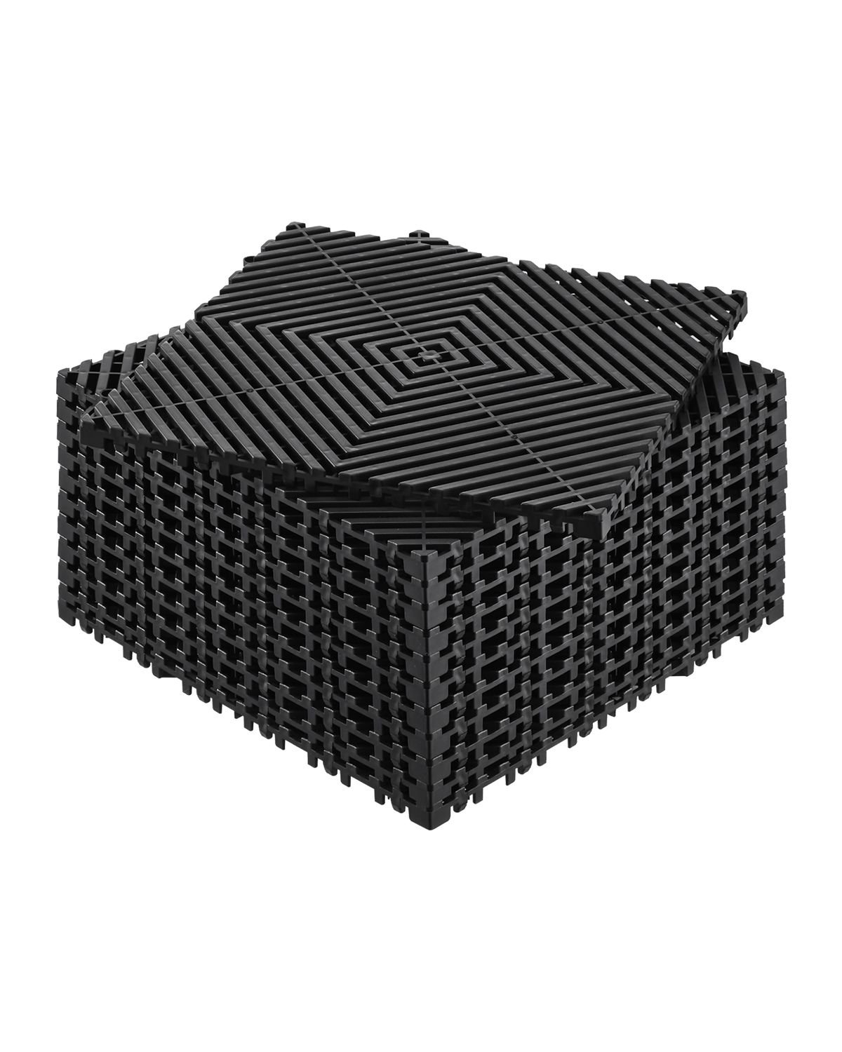 interlocking drainage mat, 12' x 12' modular interlocking cushion, 12 pcs splicing drainage mats, non slip black pp drainage floor tile and shower mat, for garage, garden, kitchen & outdoor