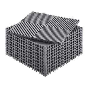 interlocking drainage mat, 12' x 12' modular interlocking cushion, 12 pcs splicing drainage mats, non slip gray pp drainage floor tile and shower mat, for garage, garden, kitchen & outdoor