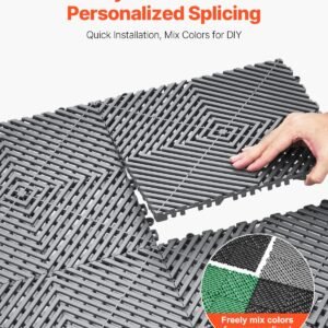 interlocking drainage mat, 12' x 12' modular interlocking cushion, 12 pcs splicing drainage mats, non slip gray pp drainage floor tile and shower mat, for garage, garden, kitchen & outdoor