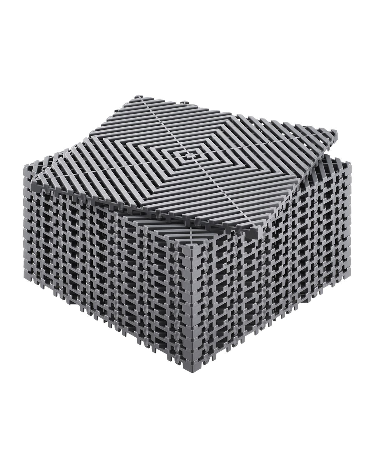 interlocking drainage mat, 12' x 12' modular interlocking cushion, 12 pcs splicing drainage mats, non slip gray pp drainage floor tile and shower mat, for garage, garden, kitchen & outdoor