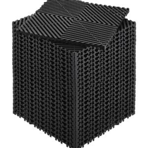 interlocking drainage mat, 12' x 12' modular interlocking cushion, 24 pcs splicing drainage mats, non slip black pp drainage floor tile and shower mat, for garage, garden, kitchen & outdoor