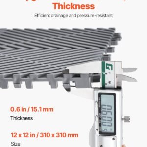 interlocking drainage mat, 12' x 12' modular interlocking cushion, 24 pcs splicing drainage mats, non slip gray pp drainage floor tile and shower mat, for garage, garden, kitchen & outdoor