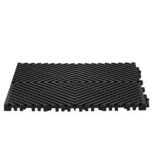 interlocking drainage mat, 12' x 12' modular interlocking cushion, 40 pcs splicing drainage mats, non slip black pp drainage floor tile and shower mat, for garage, garden, kitchen & outdoor