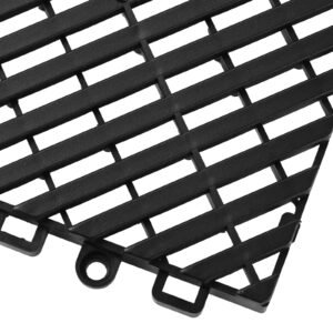 interlocking drainage mat, 12' x 12' modular interlocking cushion, 40 pcs splicing drainage mats, non slip black pp drainage floor tile and shower mat, for garage, garden, kitchen & outdoor