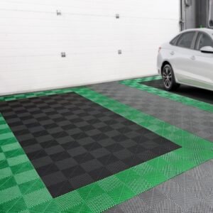 interlocking drainage mat, 12' x 12' modular interlocking cushion, 40 pcs splicing drainage mats, non slip black pp drainage floor tile and shower mat, for garage, garden, kitchen & outdoor