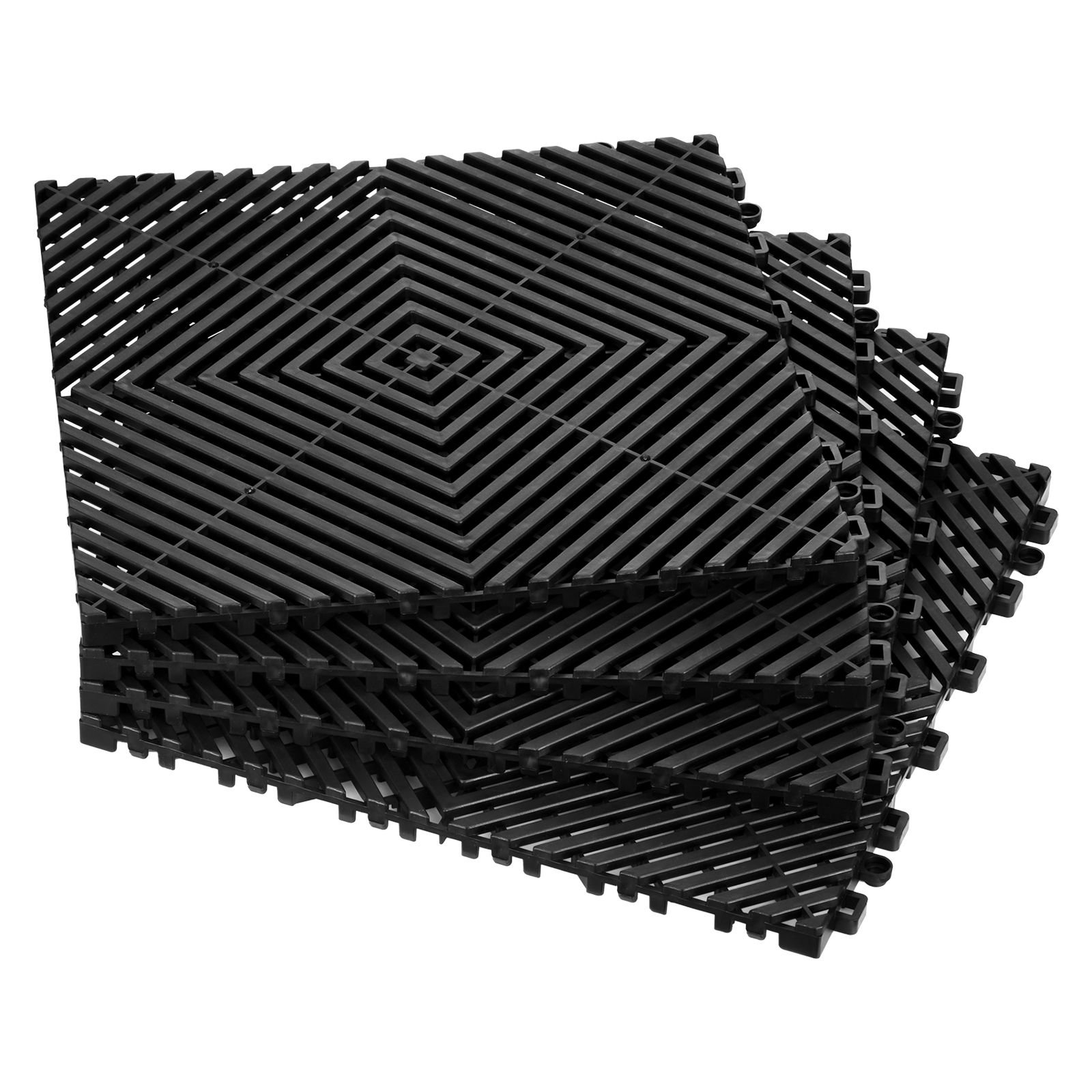 interlocking drainage mat, 12' x 12' modular interlocking cushion, 40 pcs splicing drainage mats, non slip black pp drainage floor tile and shower mat, for garage, garden, kitchen & outdoor