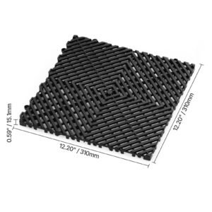interlocking drainage mat, 12' x 12' modular interlocking cushion, 50 pcs splicing drainage mats, non slip black pp drainage floor tile and shower mat, for garage, garden, kitchen & outdoor