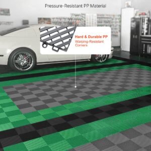 interlocking drainage mat, 12' x 12' modular interlocking cushion, 50 pcs splicing drainage mats, non slip gray pp drainage floor tile and shower mat, for garage, garden, kitchen & outdoor
