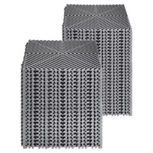 interlocking drainage mat, 12' x 12' modular interlocking cushion, 55 pcs splicing drainage mats, non slip gray pp drainage floor tile and shower mat, for garage, garden, kitchen & outdoor