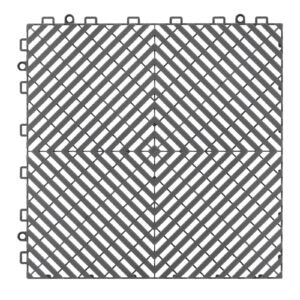 interlocking drainage mat, 12' x 12' modular interlocking cushion, 55 pcs splicing drainage mats, non slip gray pp drainage floor tile and shower mat, for garage, garden, kitchen & outdoor