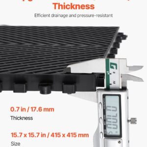 interlocking drainage mat, 15.7' x 15.7' modular interlocking cushion, 24 pcs splicing drainage mats, non slip black pp drainage floor tile and shower mat, for garage, garden, kitchen & outdoor