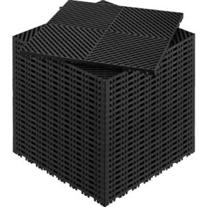 interlocking drainage mat, 15.7' x 15.7' modular interlocking cushion, 24 pcs splicing drainage mats, non slip black pp drainage floor tile and shower mat, for garage, garden, kitchen & outdoor
