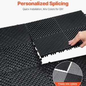 interlocking drainage mat, 15.7' x 15.7' modular interlocking cushion, 24 pcs splicing drainage mats, non slip black pp drainage floor tile and shower mat, for garage, garden, kitchen & outdoor