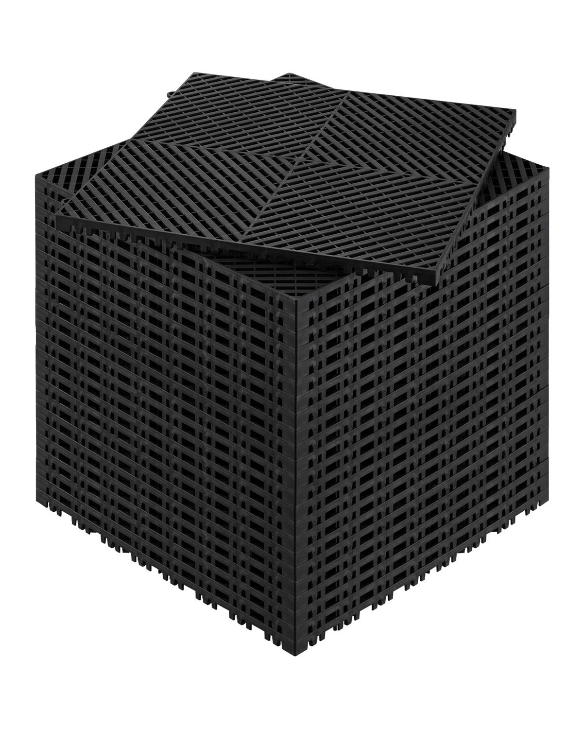 interlocking drainage mat, 15.7' x 15.7' modular interlocking cushion, 24 pcs splicing drainage mats, non slip black pp drainage floor tile and shower mat, for garage, garden, kitchen & outdoor