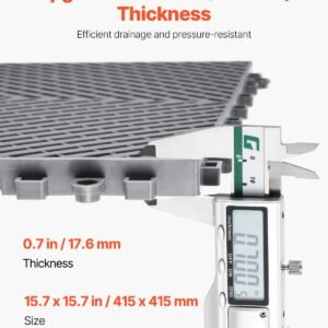 interlocking drainage mat, 15.7' x 15.7' modular interlocking cushion, 24 pcs splicing drainage mats, non slip gray pp drainage floor tile and shower mat, for garage, garden, kitchen & outdoor