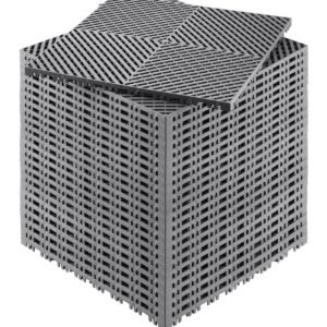 interlocking drainage mat, 15.7' x 15.7' modular interlocking cushion, 24 pcs splicing drainage mats, non slip gray pp drainage floor tile and shower mat, for garage, garden, kitchen & outdoor