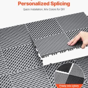 interlocking drainage mat, 15.7' x 15.7' modular interlocking cushion, 24 pcs splicing drainage mats, non slip gray pp drainage floor tile and shower mat, for garage, garden, kitchen & outdoor