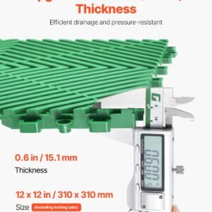 interlocking drainage mat, 50 pcs modular interlocking cushion, 12' x 12' splicing drainage mats, non slip green pp drainage floor tile and shower mat, for garage, garden, kitchen & outdoor