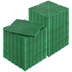 interlocking drainage mat, 50 pcs modular interlocking cushion, 12' x 12' splicing drainage mats, non slip green pp drainage floor tile and shower mat, for garage, garden, kitchen & outdoor
