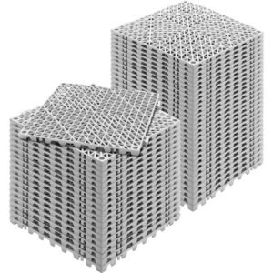 interlocking tile 50pcs gray, drainage tiles 12" x 12" splicing, soft pvc interlocking drainage floor tiles, non slip drainage holes for restroom, bathroom, kitchen, pool, wet areas