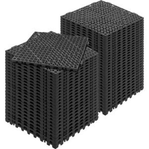 interlocking tile 55pcs black, drainage tiles 12" x 12" splicing, soft pvc interlocking drainage floor tiles, non slip drainage holes for restroom, bathroom, kitchen, pool, wet areas