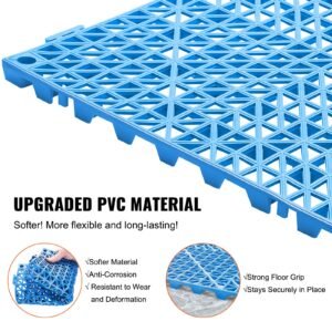 interlocking tile 55pcs blue, drainage tiles 12" x 12" splicing, soft pvc interlocking drainage floor tiles, non slip drainage holes for restroom, bathroom, kitchen, pool, wet areas, blue