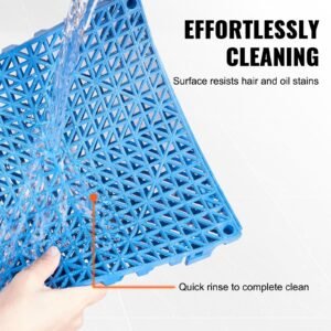 interlocking tile 55pcs blue, drainage tiles 12" x 12" splicing, soft pvc interlocking drainage floor tiles, non slip drainage holes for restroom, bathroom, kitchen, pool, wet areas, blue