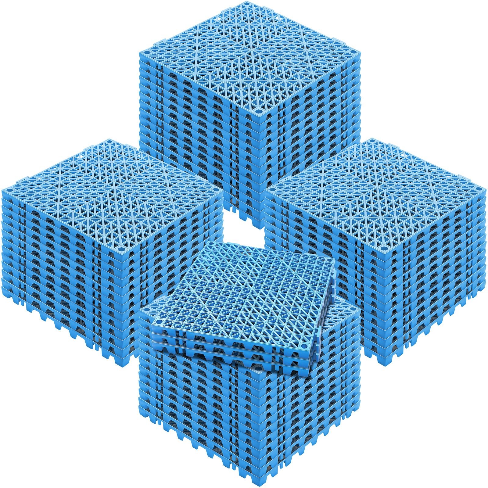 interlocking tile 55pcs blue, drainage tiles 12" x 12" splicing, soft pvc interlocking drainage floor tiles, non slip drainage holes for restroom, bathroom, kitchen, pool, wet areas, blue