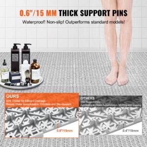 interlocking tile 55pcs grey, drainage tiles 12" x 12"x 0.6 splicing, soft pvc interlocking floor tiles, non slip drainage holes for restroom, bathroom, kitchen, pool, wet area