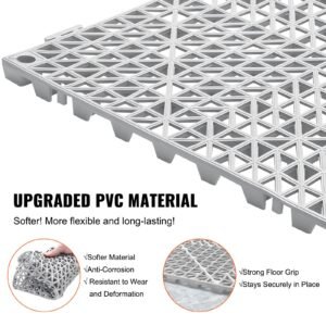 interlocking tile 55pcs grey, drainage tiles 12" x 12"x 0.6 splicing, soft pvc interlocking floor tiles, non slip drainage holes for restroom, bathroom, kitchen, pool, wet area