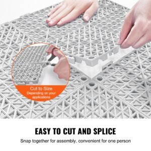 interlocking tile 55pcs grey, drainage tiles 12" x 12"x 0.6 splicing, soft pvc interlocking floor tiles, non slip drainage holes for restroom, bathroom, kitchen, pool, wet area