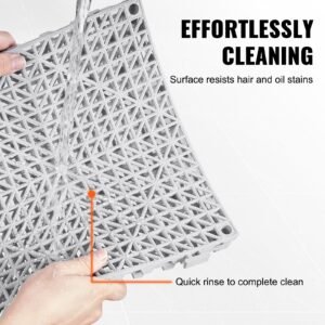 interlocking tile 55pcs grey, drainage tiles 12" x 12"x 0.6 splicing, soft pvc interlocking floor tiles, non slip drainage holes for restroom, bathroom, kitchen, pool, wet area