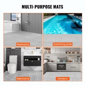 interlocking tile 55pcs grey, drainage tiles 12" x 12"x 0.6 splicing, soft pvc interlocking floor tiles, non slip drainage holes for restroom, bathroom, kitchen, pool, wet area