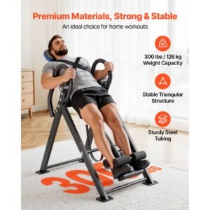 inversion table, 300 lbs capacity heavy duty back inverter stretcher, inverted table with dual roller locking, decompression tables for shoulders, neck, back, multi angle adjustable tether strap