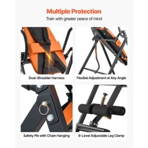 inversion table, 300 lbs capacity heavy duty back inverter stretcher, inverted table with dual roller locking, decompression tables for shoulders, neck, back, multi angle adjustable tether strap