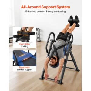 inversion table, 300 lbs capacity heavy duty back inverter stretcher, inverted table with dual roller locking, decompression tables for shoulders, neck, back, multi angle adjustable tether strap