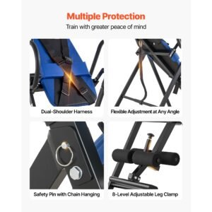inversion table, 300 lbs capacity heavy duty back inverter stretcher, inverted table with dual roller locking, decompression tables for shoulders, neck, back, multi angle adjustable tether strap