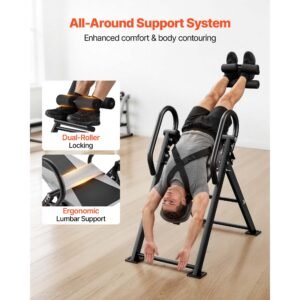 inversion table, 300 lbs capacity heavy duty back inverter stretcher, inverted table with stable structure, dual roller locking, decompression tables for shoulders, neck, back, knees