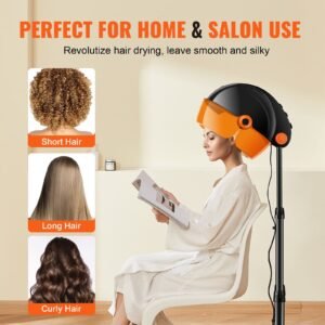 ionic hood dryer, 1875w pro bonnet hair dryer, timer, 3 temperature levels & adjustable speed, mobile floor stand with wheels for salon & home spa