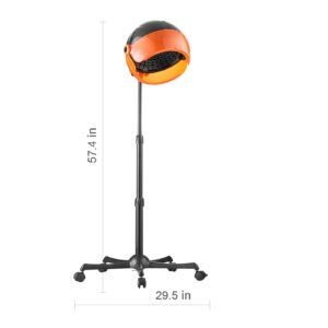 ionic hood dryer, 1875w pro bonnet hair dryer, timer, 3 temperature levels & adjustable speed, mobile floor stand with wheels for salon & home spa