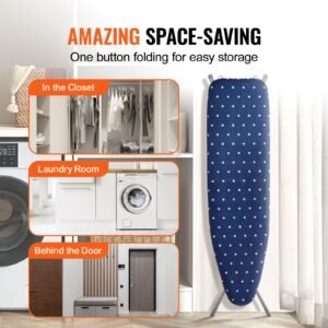 ironing board with bottom storage tray, thickened 4 layers iron board with heat resistant cover and 100% cotton cover, 10 adjustable heights ironing board for home laundry room use (size 55x15)