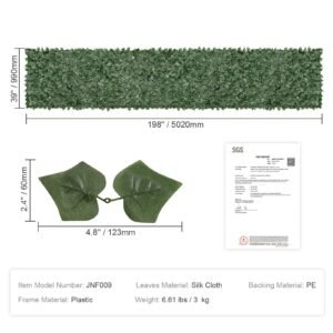 ivy privacy fence, 39 x 198in artificial green wall screen, greenery ivy fence with mesh cloth backing and strengthened joint, faux hedges vine leaf decoration for outdoor garden, yard, balcony