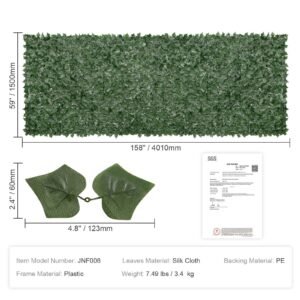 ivy privacy fence, 59 x 158in artificial green wall screen, greenery ivy fence w/ mesh cloth backing and strengthened joint, faux hedges vine leaf decoration for outdoor garden, yard, balcony