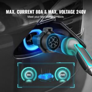 j1772 to tesla charger adapter, 80 amp 240v ac, sae j1772 ev charging adapter to tesla plug, with storage bag anti drop lock ip65 material, compatible with tesla model 3, y, s, x