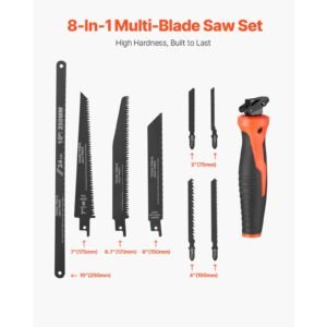 jab saw, 6 in keyhole saw with soft grip handle, 8 in 1 multi blades drywall jab saw, sharp jab saw with triple ground teeth, for cutting drywall wood metel plastic plywood wallboard thin sheet