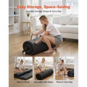 japanese tatami mat, full size foldable japanese tatami mattress, futon mattress with storage bag & fastener, 9 layer floor mat for sleeping, dormitory, meditation, yoga, 80 x 54 x 3.5 in, black